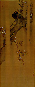 絹本着色　春雨桜雉図　蠣崎波響筆（旧花光コレクション）