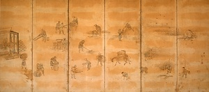 紙本淡彩四季農耕の図