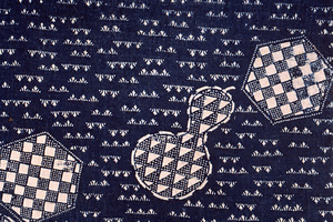 型染布　菖蒲地に亀甲と瓢箪文