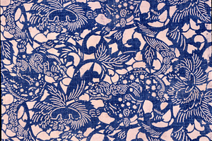 型染布　牡丹唐草に唐獅子文