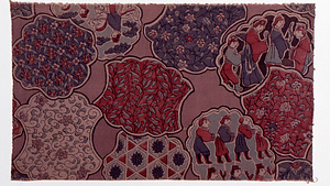 更紗布　窓絵人物と唐草文