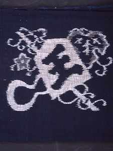 絣布　王将と瓢箪に幾何文