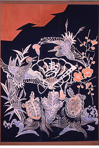 産湯布　「寿」文字入り扇に鶴亀松竹梅文