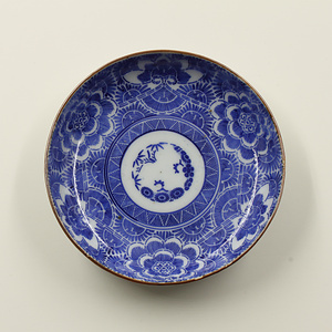 印判染付小皿　松竹梅に牡丹文