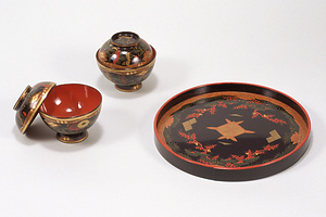 松竹梅文会津絵盆