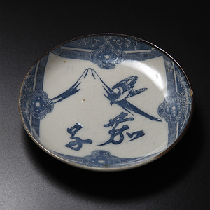 印判染付小皿　一富士二鷹三茄子