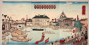 憲法発布式大祭之図　江戸橋ヨリ鎧橋遠景