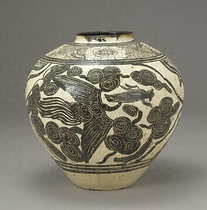 白釉鉄絵鳳凰文壺