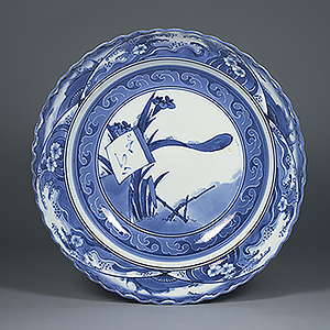 染付 菖蒲文 輪花皿