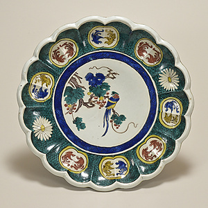 色絵 葡萄鳥文 輪花皿