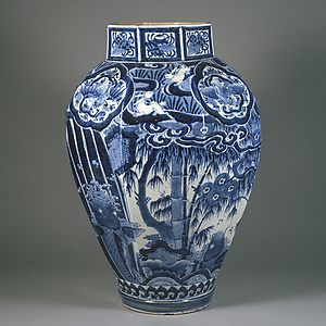 染付 鯉文 面取壺