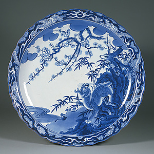染付 竹虎梅文 輪花皿