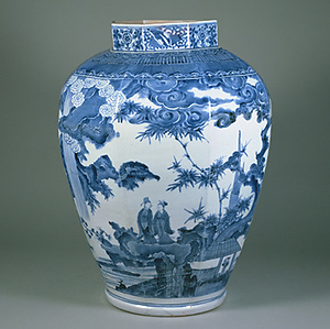 染付 山水人物文 面取壺