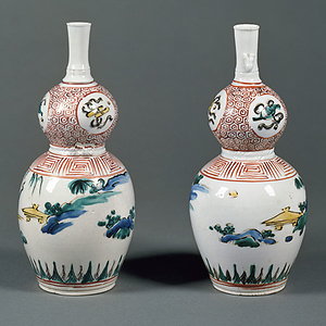 色絵 山水文 瓢形瓶