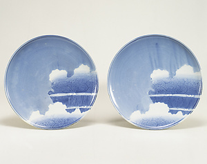 染付 雪持柴垣文 皿