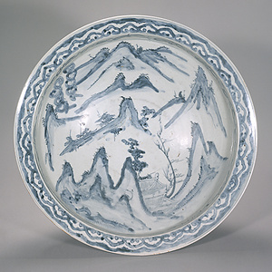 染付 桜閣山水文 鉢