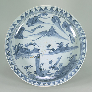 染付 桜閣山水文 鉢