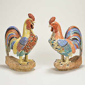色絵 鶏置物