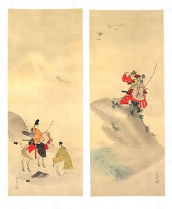 松本楓湖　「義光逢時元之図・義家見乱雁之図」