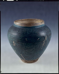 孔雀釉鳳凰文広口壺