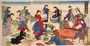 美人養蚕ノ図