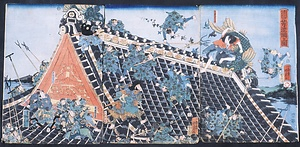 里見八犬伝狗草紙之内　芳流閣上図