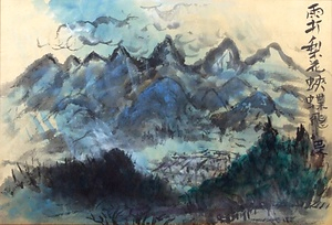 水墨画「雨打梨花?蝶飛」