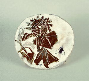 唐津刷毛目向日葵絵陶板