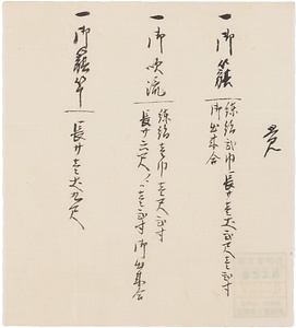 旗・吹流・旗竿ニ付覚