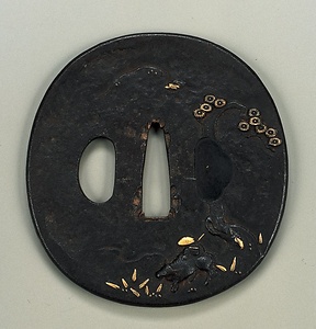 鉄鍔(松ニ牧童浮彫)