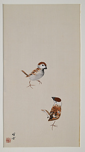 六人部暉峰作　日本画（雀、鯛、猫）