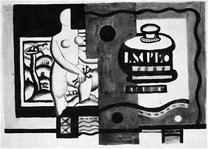 F.レジェ作《コンポジション（風景、人物、静物）》(1928年）模写