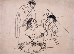 [麗子鬼を打つの図]