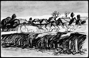 古賀春江発　岡吉枝宛ハガキ(裏）<br />
