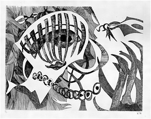 瑛九・銅版画　「SCALE I」より 9.顔 B