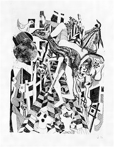 瑛九・銅版画　「SCALE II」より 32.夢の中の動物