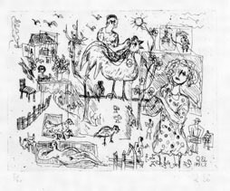 瑛九・銅版画　「SCALE IV」より 124.妻とおんどり