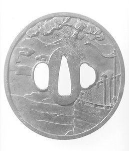 鉄鐔 彫銘長州豊信作 大､小