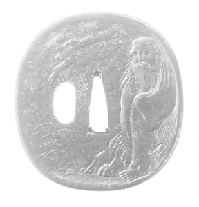 撫肩肉彫鉄鐔 銘義胤