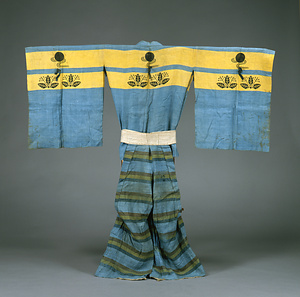 素襖 縹麻地段模様 日輪流水に三つ葉虎杖紋付