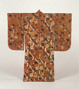 厚板 紅地立涌菊橘模様