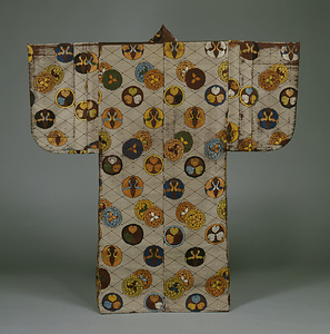 唐織 紫地入子菱繋丸紋散模様