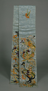 掛下帯 浅葱緞子地波錨花束模様