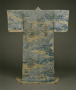 帷子 玉子色麻地風景模様