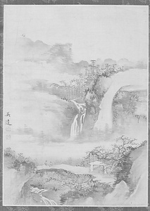 秋山観瀑図軸
