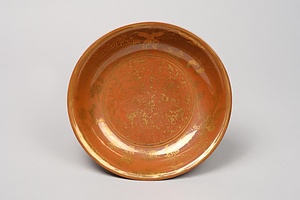 柿釉金彩唐子図皿