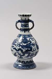 青花龍鳳文双耳瓶