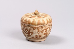 褐釉白釉唐草文合子