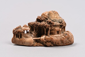 寿山石楼閣山水置物