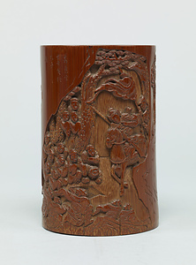 人物彫竹筆筒